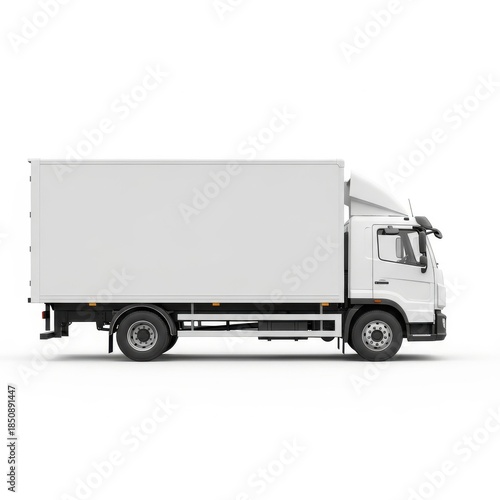 White cargo truck isolated on white background