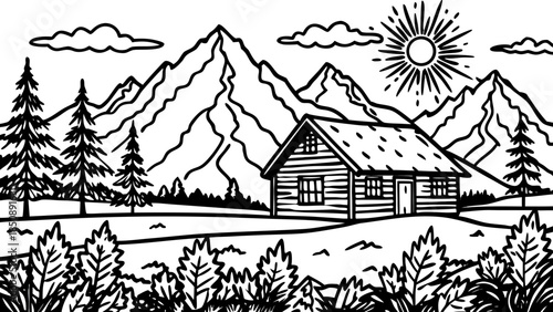 Very beautiful sunset scene in Grand Teton National Park, featuring wildflowers, a rustic cabin, and glowing mountain peaks that create a warm and peaceful western landscape.