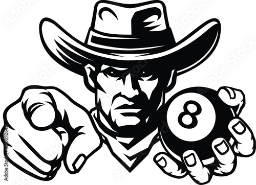 A cowboy man billiards pool black eight ball cowboys sports team mascot