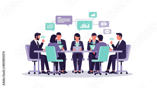 business meeting and collaboration with digital technology and communication tools in conference