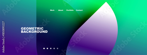 Abstract gradient design. Vivid colors blend, creating dynamic visual experience. Navigation menu present, simple text labels.