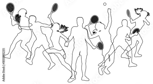 Silhouette Tennis players set. Active sports people healthy players fitness silhouettes concept.