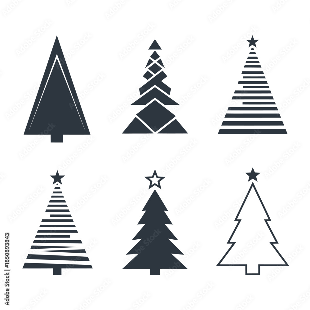 Obraz premium Collection of Stylized Christmas Tree Illustrations for Holiday Designs.