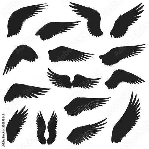 Collection of Silhouette Angel Wings for Graphic Design.