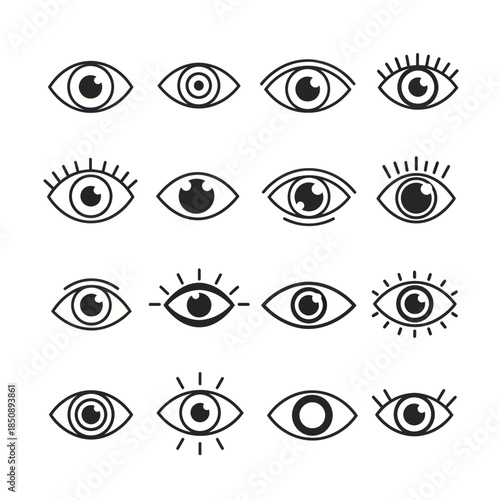 Collection of stylized eye icons in various designs.