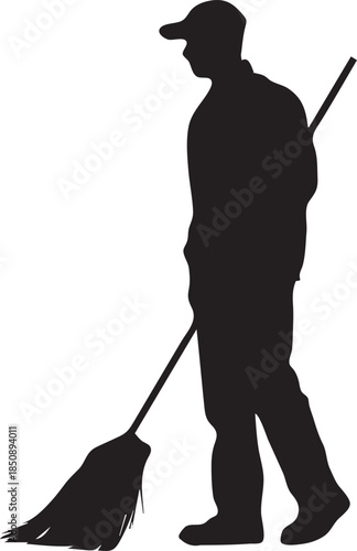 Cleaning Worker Sweeping Floor Silhouette