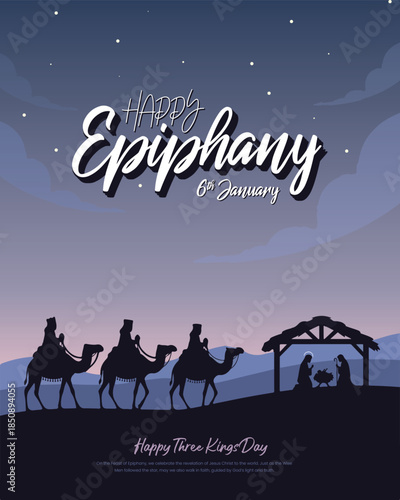 Epiphany Day Vector Illustration - Three Wise Men, Nativity Scene and Christian Religious Celebration Artwork