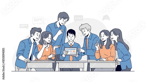 collaborative team discussion in an office setting with colleagues working together and sharing