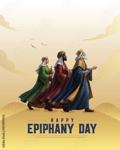 Epiphany Day Vector Illustration - Three Wise Men, Nativity Scene and Christian Religious Celebration Artwork