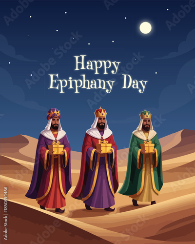 Epiphany Day Vector Illustration - Three Wise Men, Nativity Scene and Christian Religious Celebration Artwork