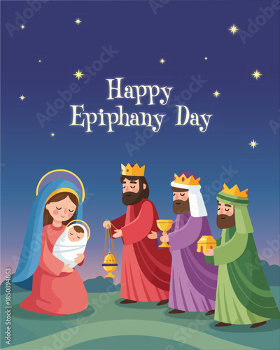 Epiphany Day Vector Illustration - Three Wise Men, Nativity Scene and Christian Religious Celebration Artwork
