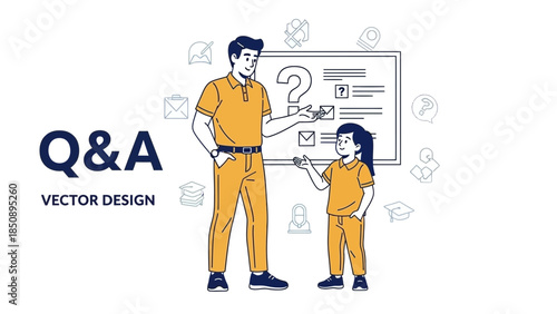Q&A Vector Illustration of a Male and a Child Engaging in Question and Answer Session
