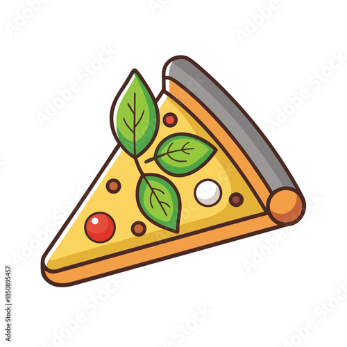 Delicious Pizza Slice With Basil, Italian Cuisine Food Vector