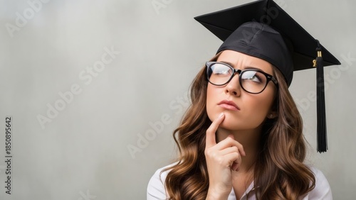 Graduate Thinking Future Pondering with Cap  Glasses.