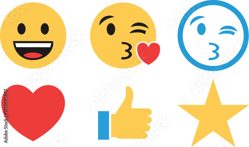 Collection of various cute colorful emoji faces and symbols for social media and digital communication