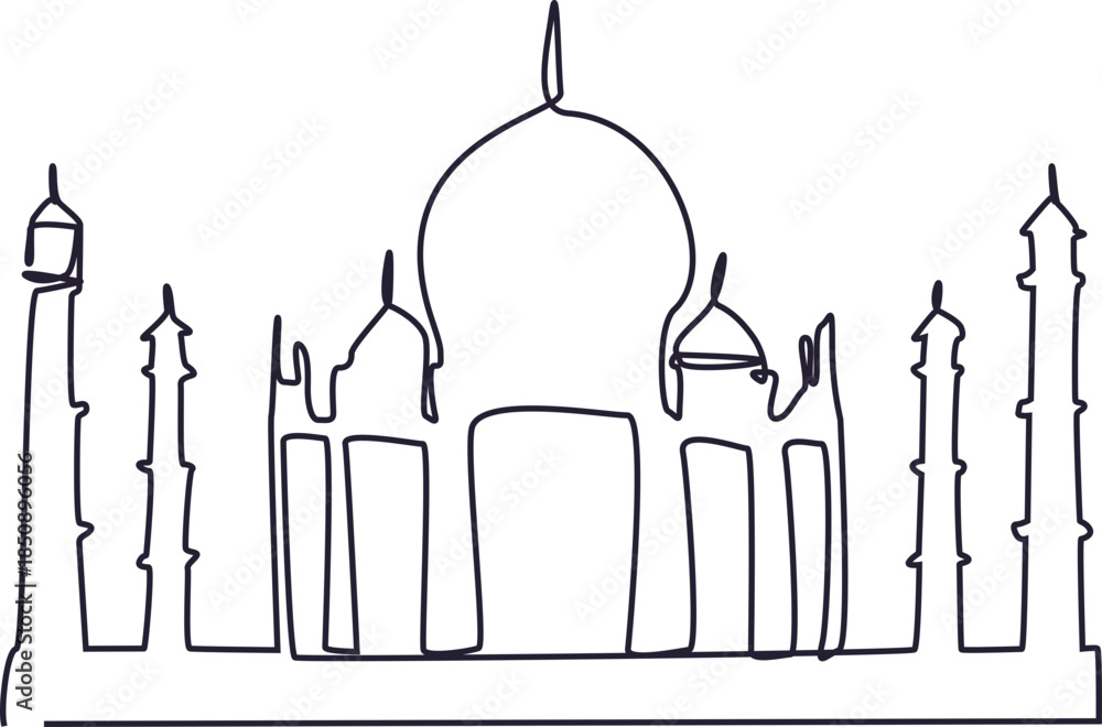 Fototapeta premium Continuous Line Art of Taj Mahal India