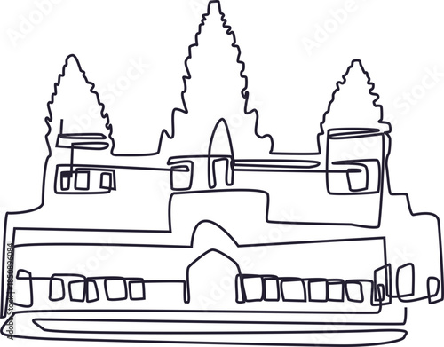 Continuous Line Art of Angkor Wat Cambodia