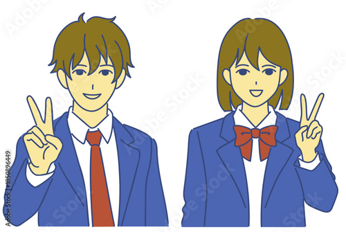 ピースする高校生男女  ai