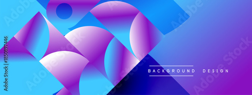 Abstract geometric shapes blend vibrant blues, purples. Gradient colors create dynamic visual effect. Modern design element for backgrounds.