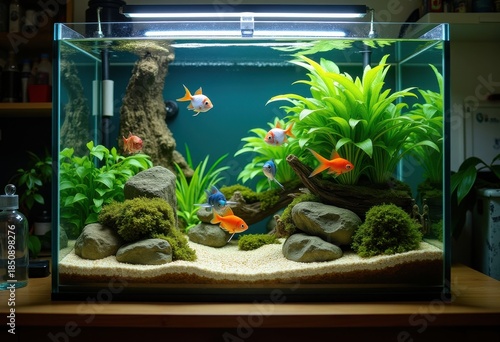 Tropical Fish Tank Aquarium Setup Hobbyist Engaging in Water Cycle Maintenance