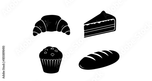 Fresh Bakery Selection Featuring Artisan Bread Croissant Muffin And Cake Slice For Your Upcoming Festival