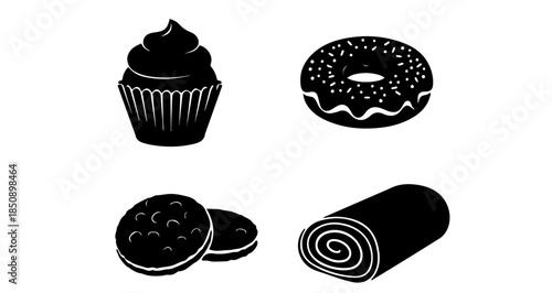 Delicious Bakery Dessert Set Featuring Cupcake Donut Cookies and Swiss Roll for Your Upcoming Festival Celebration
