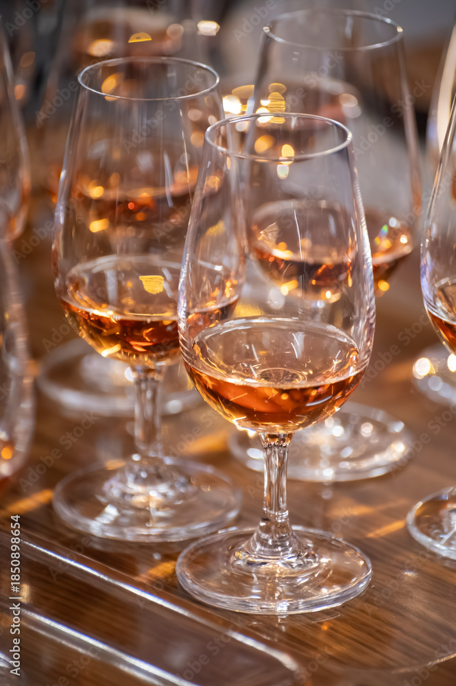 Obraz premium Special tasting event for visitors, pairing food with glass of champagne wine, delightful dishes prepared by renowned cook chefs at winter food and wine festival in France