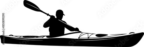 Kayak Canoe Paddle Sport Vector Silhouette Illustration
