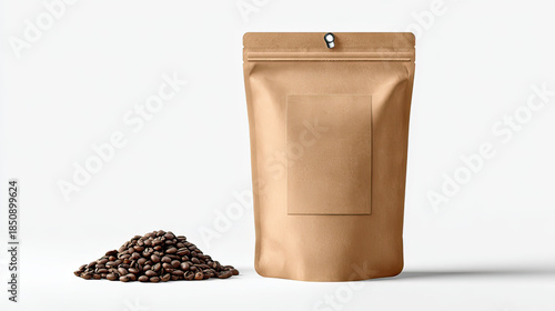 Realistic kraft coffee bag with air valve isolated on clean white background