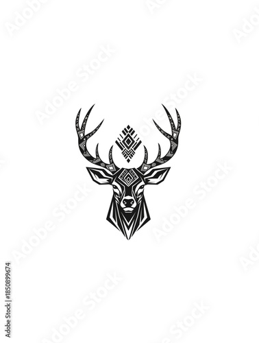 Geometric tribal deer head with ornamental patterns