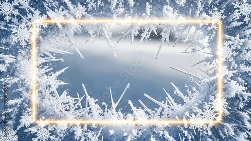 Frosted frame with ice crystals for winter-themed greeting card design