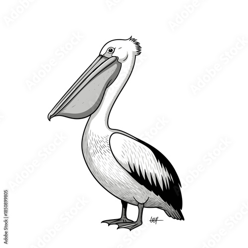 Vector icons Black and White Illustration of a Pelican Standing Proudly. EPS Editable