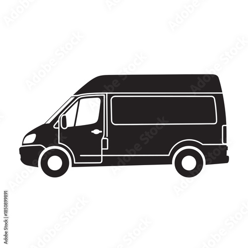 Vector icons Black commercial delivery van silhouette vector illustration. EPS Editable