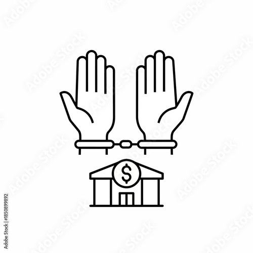 Vector icons Black line icon representing financial crime with handcuffs and a bank. EPS Editable