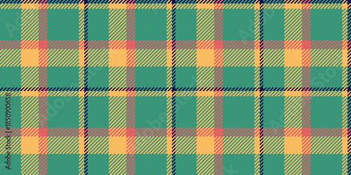 Checks tartan check seamless, improvement fabric textile pattern. Harmony plaid vector background texture in teal and amber colors.