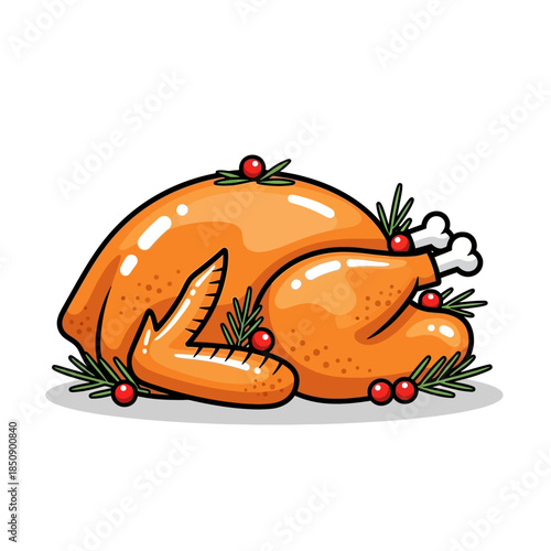 Vector icons Cartoon roasted turkey dinner for a festive holiday celebration. EPS Editable