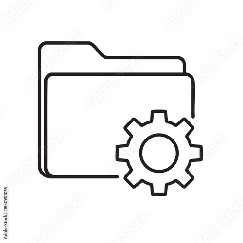 A simple black and white line drawing of a folder icon with a settings gear overlaid on it