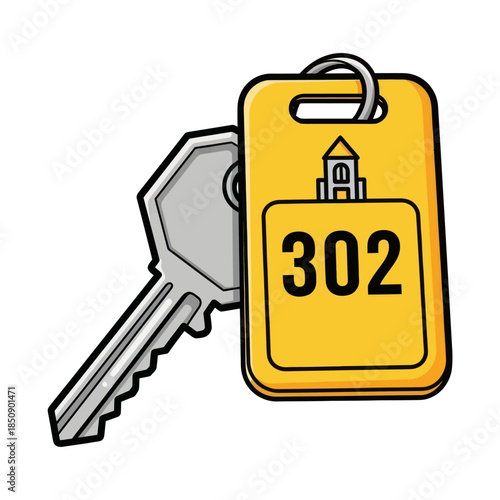 Hotel Room Key with Yellow Fob and Room Number 302.