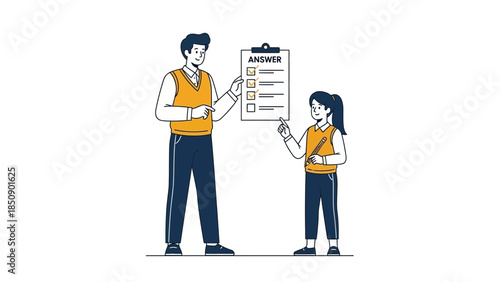 Educational Interaction Between Teacher and Student with Answer Sheet in Classroom Setting