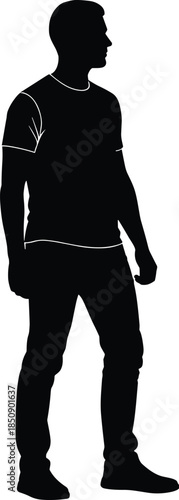 Standing man silhouette illustration isolated on white background, casual male pose human figure profile minimalist design