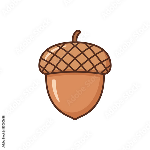 Vector icons Cute brown cartoon acorn illustration with textured cap isolated on a white background. EPS Editable