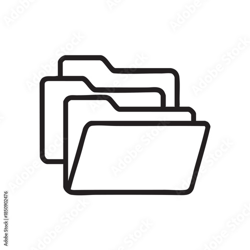 A simple black and white line drawing depicts a stack of three folders representing organization and document management