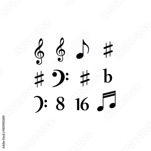 Musical Notation Symbols Treble Clef Bass Clef Notes Sharp Flat and Time Signatures.