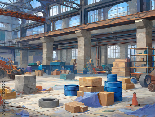 Bright garage workshop interior with large windows and plenty of natural light