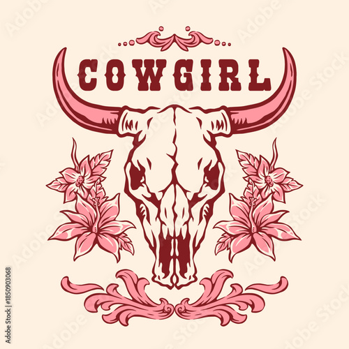 Vintage cowgirl skull design