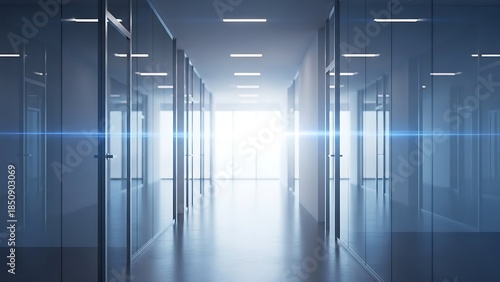 Modern corporate office corridor background with copy space