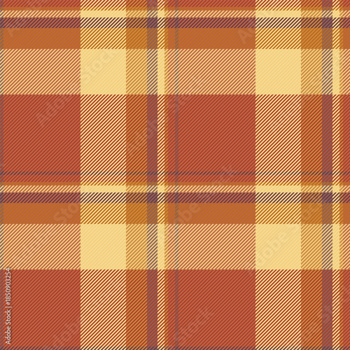 Season plaid textile vector, uniform pattern background seamless. Pano check tartan texture fabric in red and amber colors.