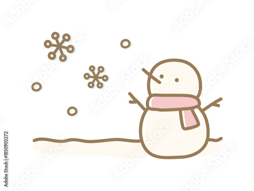 雪だるまと雪、冬のイラスト