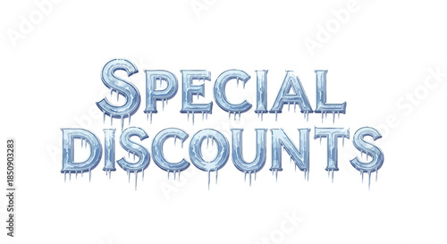 Icy blue text effect spelling out special discounts announces a seasonal winter sale promotion