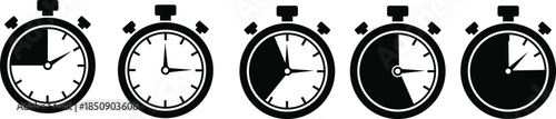 Stopwatch Timer Icon Set Showing Different Time Progress States – Vector Illustration